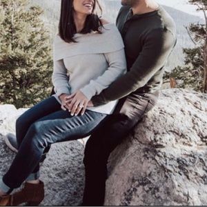 Off the shoulder gray sweater